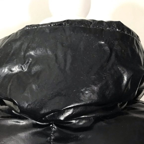 Bacon Women Small Black Shiny Pocketed Zippered Hooded Down Puffer Jacket - Picture 6 of 16